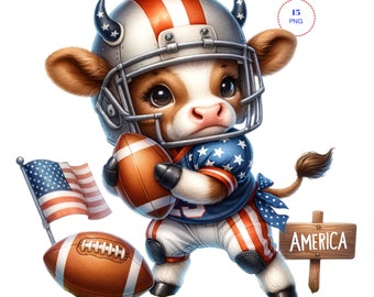 Patriotic Cow Clipart, July 4th Watercolor PNG (15 Files)