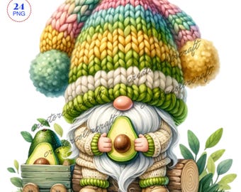 Avocado Gnomes, Halloween Gnome Clipart, Garden Clipart, Spring gnome png, Gnome With Flowers, Summer gnome png, Junk Journal,Chef gnome,Kid