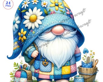 Patchwork Gnome Clipart, Sewing Gnome Clipart, Quilt Gnomes Clipart, Crafting Clipart, Knitting Clipart, Crochet Clipart, Gnome Clip Art,Kid