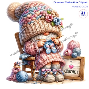 Stricken Clipart, häkeln Clipart, Gnom Clip Art, Gnom Sublimation, Junk Journal, Kartenherstellung, Handarbeiten Lehrer, Sublimation druckbar