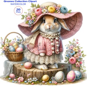 Easter bunny clipart, Garden clipart, Spring gnome png graphics, Gnome sublimation, Watercolor Watercolor Easter Clipart, Gnome With Flowers