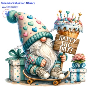 Birthday Gnome Clipart, Happy Birthday Gnome, Junk Journal, Card Making, Gift Tag, Teacher Shirt, Digital Images Sublimation Printable, Kids