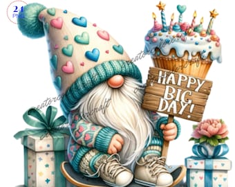 Birthday Gnome Clipart, Happy Birthday Gnome, Junk Journal, Card Making, Gift Tag, Teacher Shirt, Digital Images Sublimation Printable, Kids