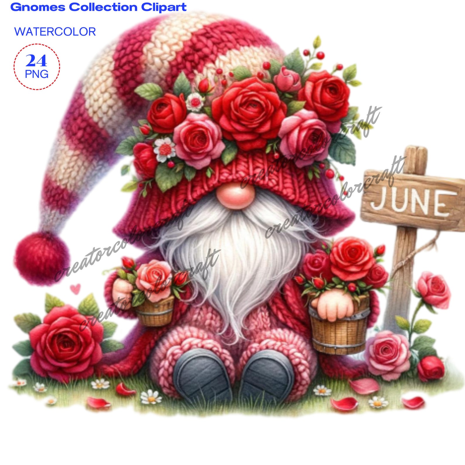 Birth Month Flower Gnome Watercolor Clipart,rose Gnomes,flowers Gnomes ...