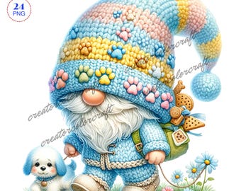 Dog Lover Gnome Clipart, Digital Download, Animal Farm Gnome, Fur Mama Gnome, Pet Lover, Puppy Lover Delight, Digital Paper Craft, Nursery