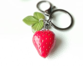 Handmade strawberry keychain, Strawberry bag charm, Berry purse charm,  Personalized berry keyring, Birthday gift, Valentine&#39;s Day gift
