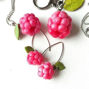 Handgemachte Himbeer Schmuck-Set, Sommer Geschenk, Natur inspiriertes Geschenk, Geburtstagsgeschenk für Frau, Geschenkset