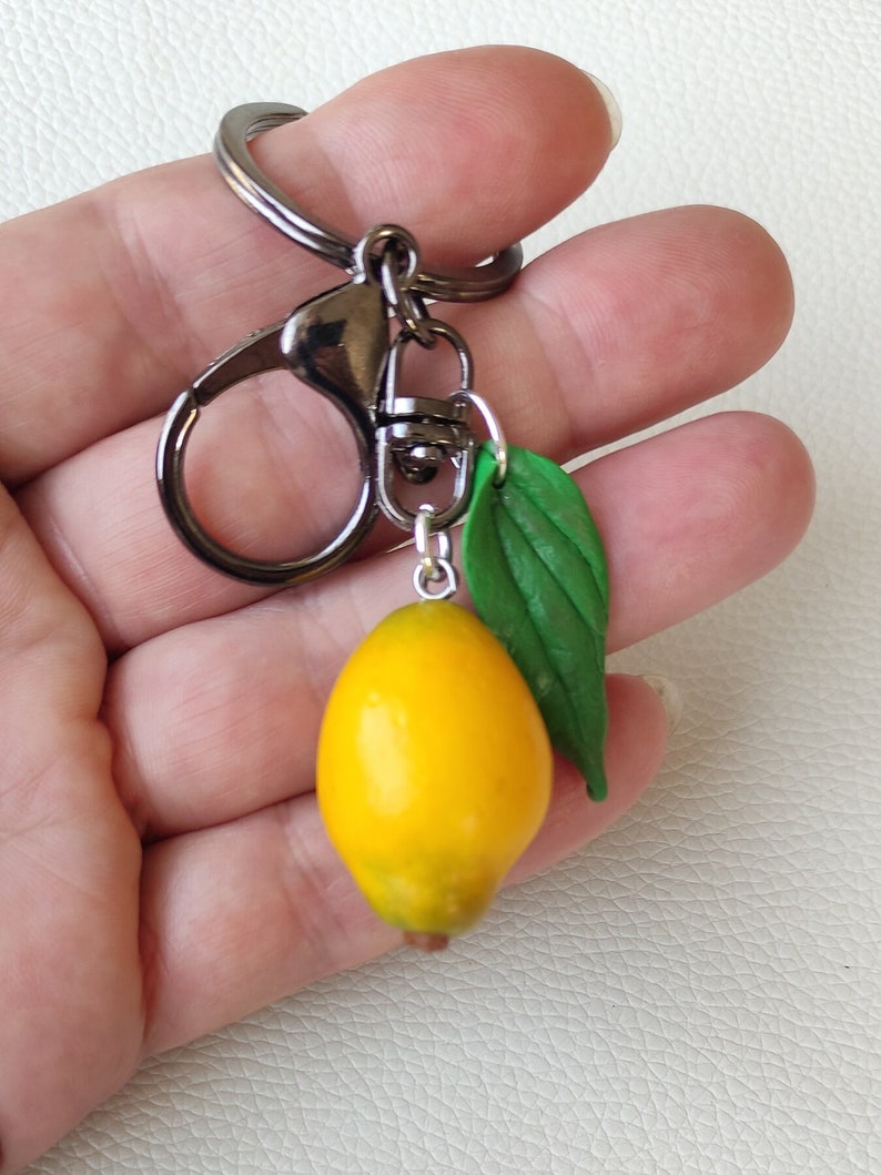 Handmade personalized lemon keychain, Lemon bag charm, Fruit accessories, Mood booster gift, Fun gift, Gift for colleague, Gift for friend.