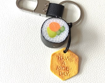 Handmade Sushi keychain, Life size sushi keyring, Gift for colleague, Birthday gift, Fun gift for sushi lovers, Carabiner keychain for man.