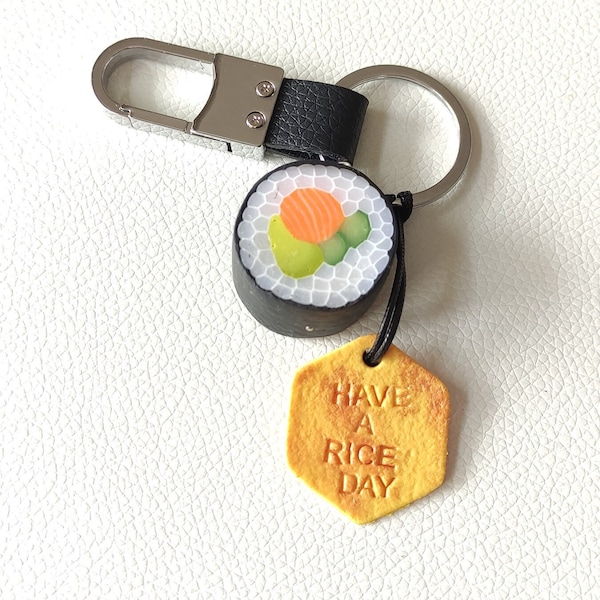 Handmade Sushi keychain, Life size sushi keyring, Gift for colleague, Birthday gift, Fun gift for sushi lovers, Carabiner keychain for man.