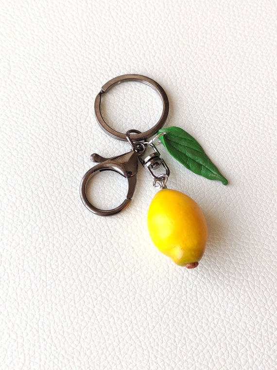 Handmade personalized lemon keychain, Lemon bag charm, Fruit accessories, Mood booster gift, Fun gift, Gift for colleague, Gift for friend.