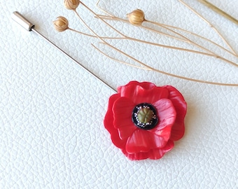 Broche Cabochon Coquelicot En Verre Et Laiton Argenté - Neuf Sans Emballage
