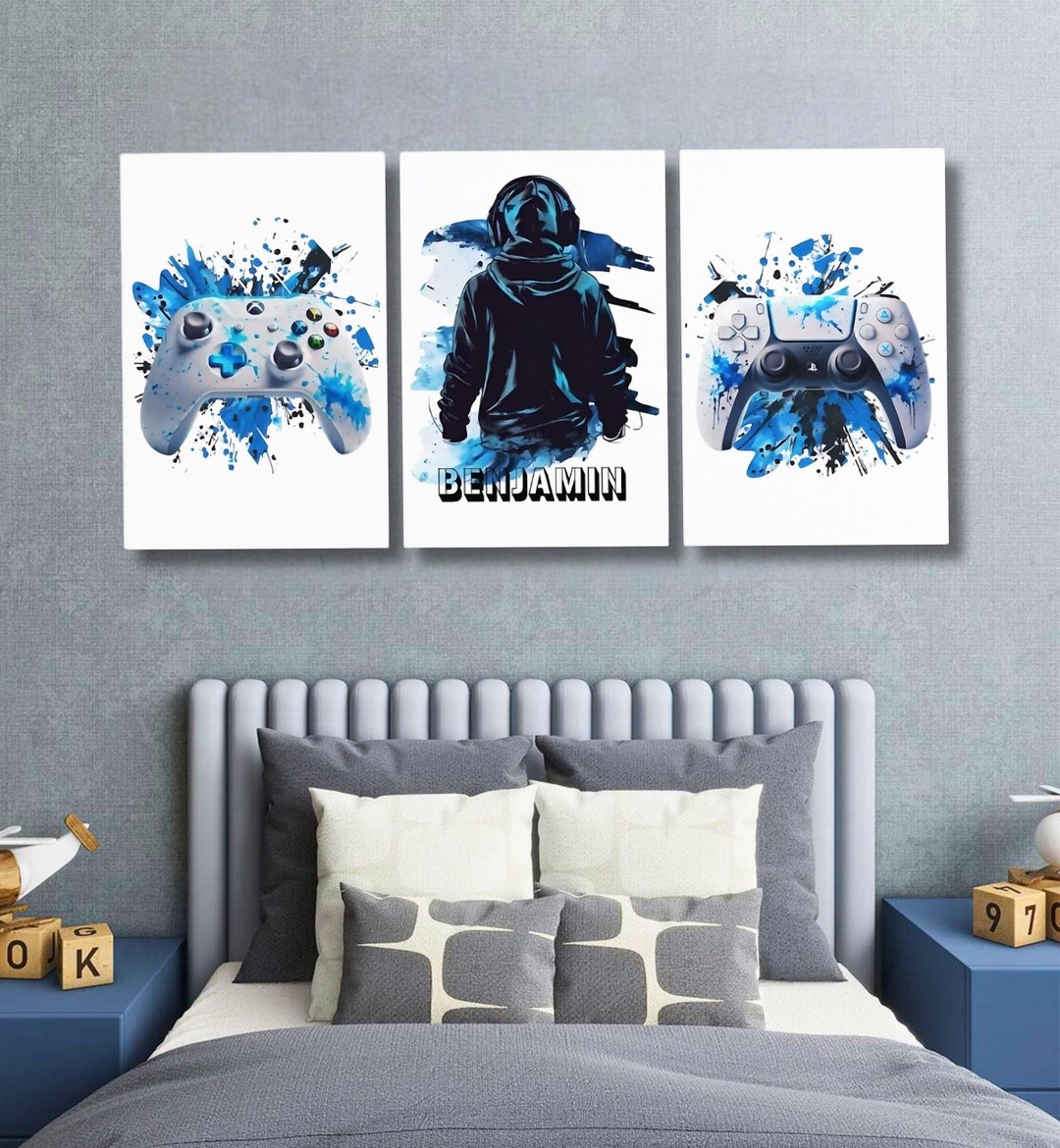 3 Piece Wall Art, Personalized Gamer Gifts, Gamer Boy Room Decor ...