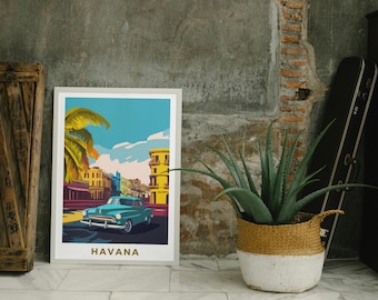 Havana Travel Poster – Digital Download | Vintage Cuban Print | Retro Car & Cityscape Wall Art