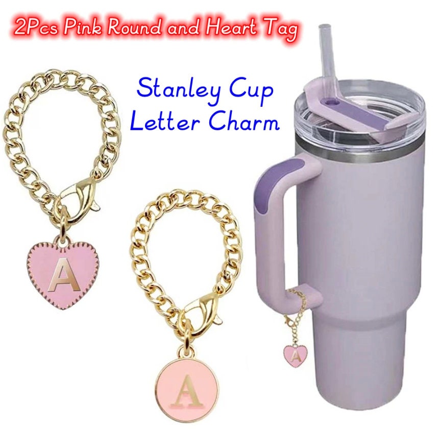 2PCS Letter Charms Accessories for Stanley Cup with Handle, Heart-shaped  Personalized Name ID Letter Charm