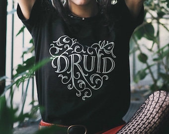DnD Druid Shirt, druid class dungeons and dragons gift shirt, heart shaped nature design cottage core clothing for women and men