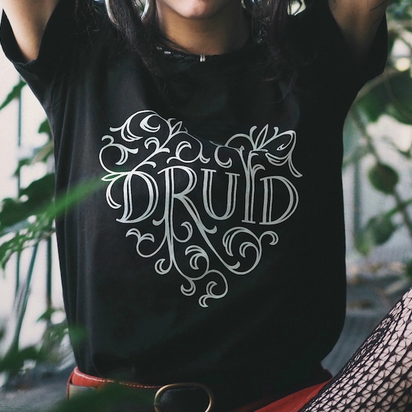 DnD Druid Shirt, druid class dungeons and dragons gift shirt, heart shaped nature design cottage core clothing for women and men