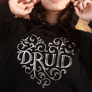 Druid hoodie DnD, adf druid clothing with hood, heart shaped folklore nature design cottage core outfit for women and men
