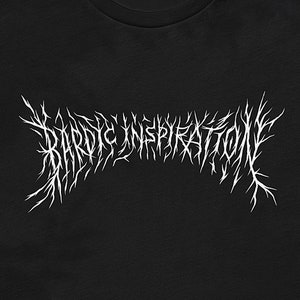 May include: Black t-shirt with a white graphic design that reads "HARDCORE INSPIRATION" in a stylized, gothic font.