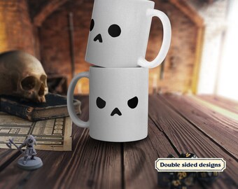 Skull ceramic Mug, two sided cute and angry coffee mug with skull on it