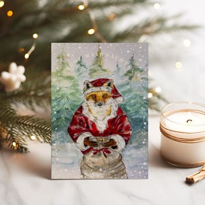 Weihnachtskarte Klappkarte Postkarte "Der Weihnachts-Fuchs" Handgemalt