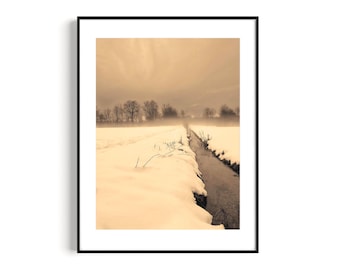Black and white photography "Winter Idyll" - digital art print, wall decoration, winter image, landscape poster