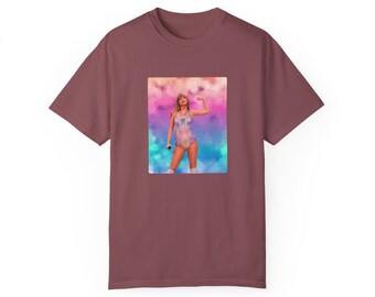 Taylor Muscle Unisex Garment-Dyed T-shirt, Swifties Eras Tour Shirt, Taylor Woman Power Shirt, Gift for Swifties