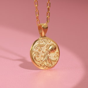 Astrological gift with Aquarius for bestfriend in 14K gold, Aquarius pendant  necklace for birthday gift, Horoscope necklace for mom in 925