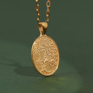 Tree of Life necklace for nature lover in 14K gold, Yggdrasil pendant for mom with oval madallion, Celtic necklace for sister in 925 silver