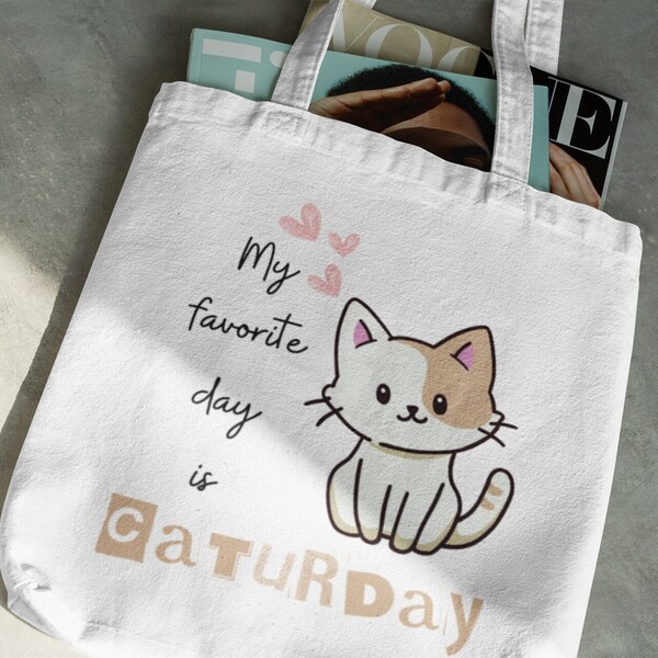 My Favorite Day Is Caturday Tote Bag, Cat Lover Tote Bag, Funny Cat Bag, Cat Mom Gift, Cat Grandma Gift Tote Bag, Cat Lady Bag, Cute Cat Bag