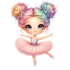 12 Quirky Ballerina Girl Clipart PNG, Cute Cartoon Ballet Girls, Watercolor Dance Clipart for Crafts, Stickers, and Invitations, Whimsical