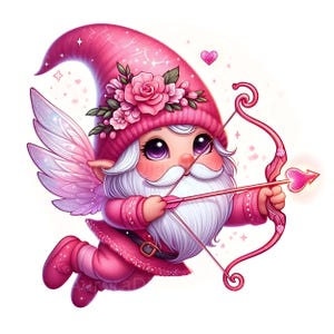 Cupid Gnomes Clipart, Valentine&#39;s Day Gnomes, Set of 12 High-Resolution JPEG & SVG Files , Love Gnome Clipart, Cute Gnome Clipart, Gnomes