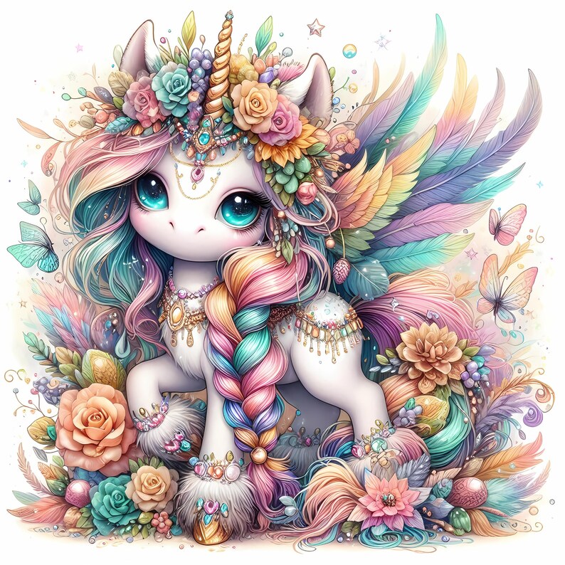 Watercolor Unicorn Clipart: Boho Floral JPEG Graphics (digital Download ...