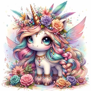 Watercolor Unicorn Clipart: Boho Floral JPEG Graphics (digital Download ...