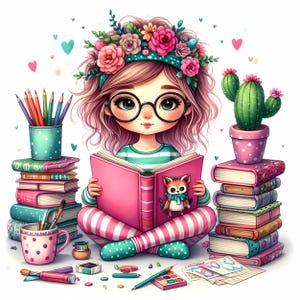 Watercolor Quirky Girl Clipart: Funny Woman Art, Sublimation Graphics (12 JPEGs, 4096x4096px)