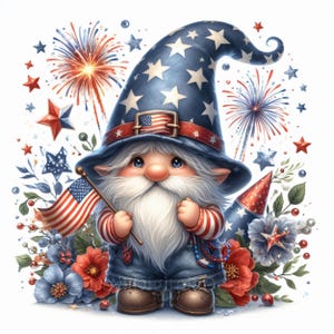 Patriotic Gnome Clipart: 4th of July USA Decor (Set of 12 JPEG & SVG)