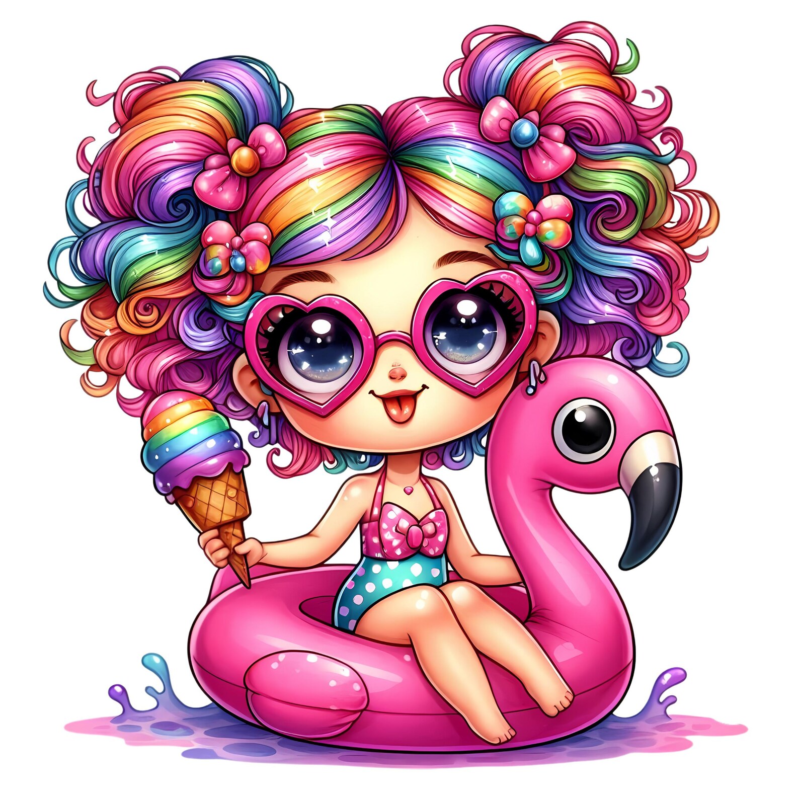 Summer Girl Clipart Bundle: Flamingo Float, Watercolor PNG (commercial ...