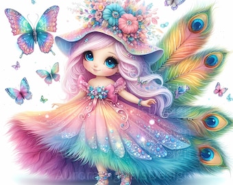 Watercolor Butterfly Gnome Clipart: Spring Fantasy Art (11 JPEG, SVG Digital Download
