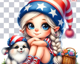 Patriotic Puppy Gnome Clipart: 4th of July PNG, SVG (Digital Download)