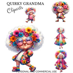 Quirky Grandma Clipart – 12 PNG SVG Files, Fun Floral Granny Art ...