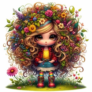 Watercolor Quirky Girl Clipart: Funny Woman Art, Sublimation Design (10 JPEGs, 4096x4096px)