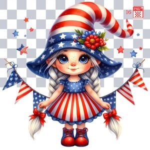 Patriotic Gnome Clipart: 4th of July USA Flag PNG (Digital Download)
