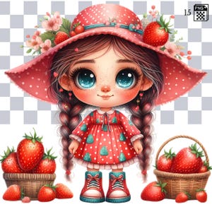 Strawberry Picking Gnome PNG Clipart: Summer Sublimation Designs