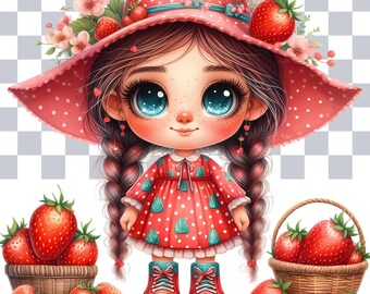 Strawberry Picking Gnome PNG Clipart: Summer Sublimation Designs