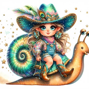 Clipart Nain de Noël | Clipart Noël escargot d'équitation cowboy | 10 fichiers JPEG | Art drôle de nain de Noël pour cartes, travaux manuels et sublimation