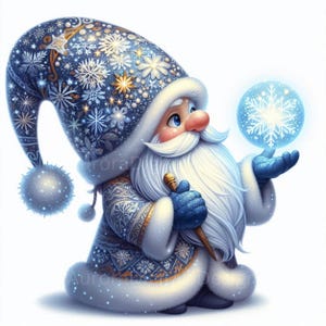Winter sneeuwvlokken kabouters clipart-set van 16 feestelijke kabouters met sneeuwvlokken jpeg, vakantie kabouter illustraties voor ambachten, kaarten en decor