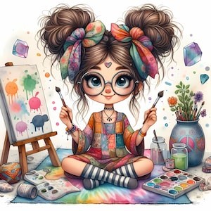 Watercolor Quirky Girl Clipart: Funny Woman Art, Sublimation Graphics (10 JPEGs, 10 SVGs)