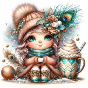 Christmas Gnome Clipart | Hot Cocoa Gnome Clipart | 11 Cozy JPEGs | Winter Gnome Art  | Commercial Use | Cocoa Mug Gnome Design #1