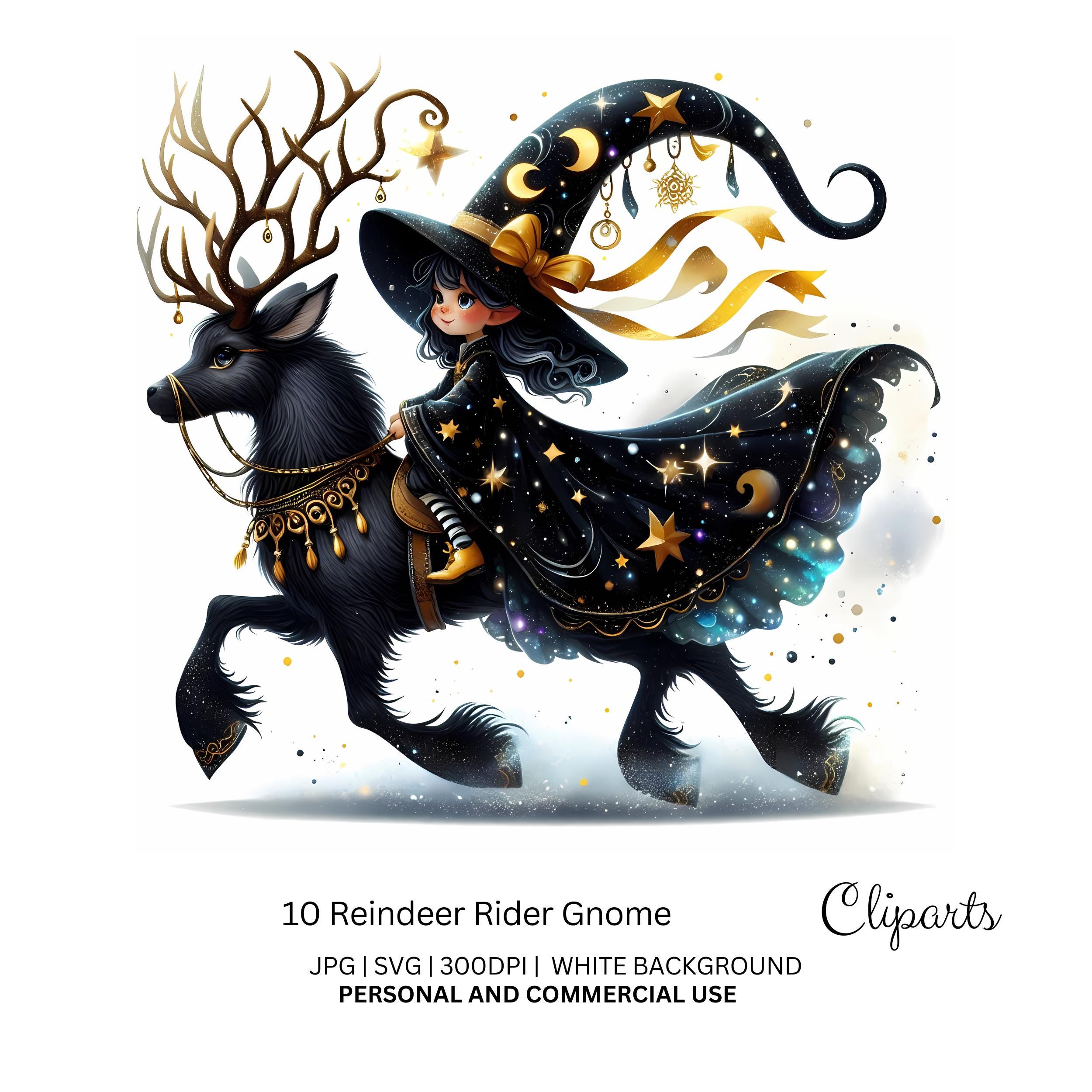 Gnome Raptor Rider Reindeer Rider Gnome Clipart, Christmas Gnome Art, Holiday Reindeer ...