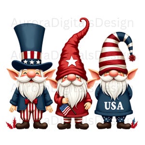Patriotic Gnomes PNG: 4th of July American Flag Sublimation Design